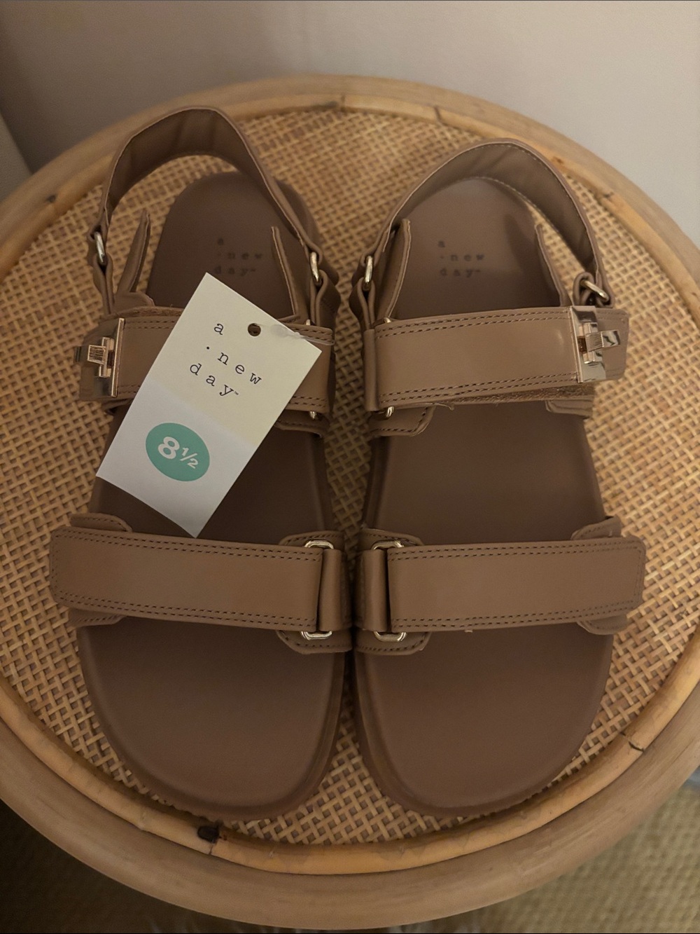 A New Day Tan Strappy Buckle Sandals